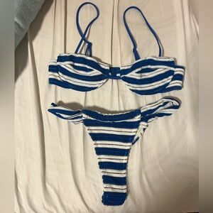 Triangl Blue Striped Bikini NWT